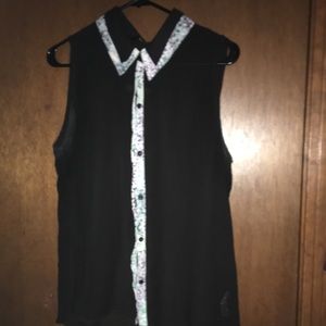 Button Down Blouse with Contrast Panel